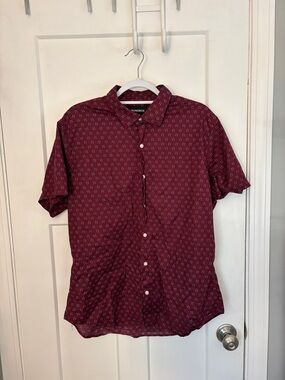 Bonobos Men's Short Sleeve Button-Down Shirt in Maroon w/ Micro Pattern xl